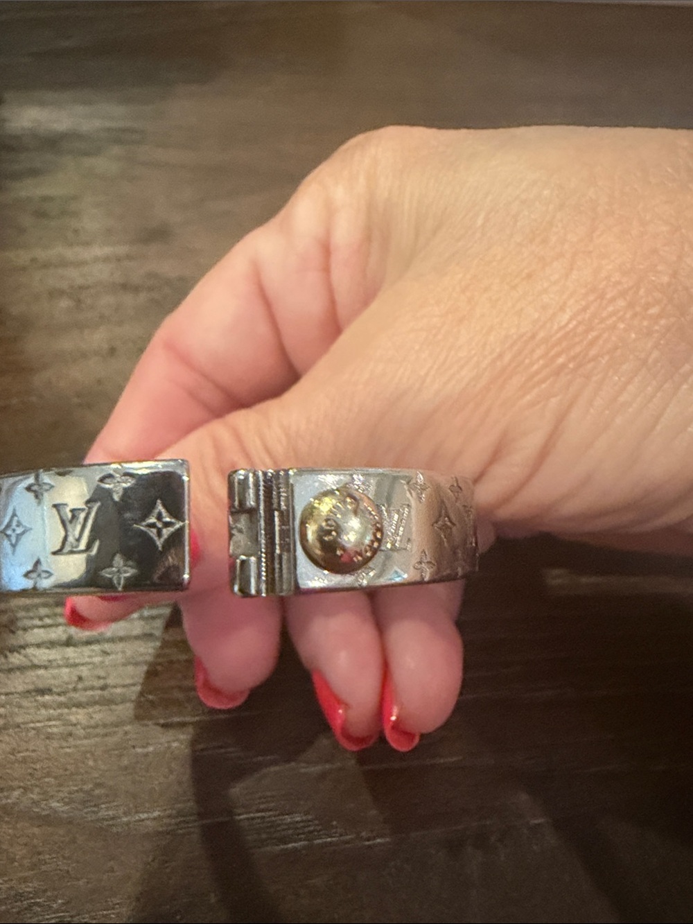 Louis Vuitton Silver Monogram Engraved Bangle Bracelet - Picture 4 of 6